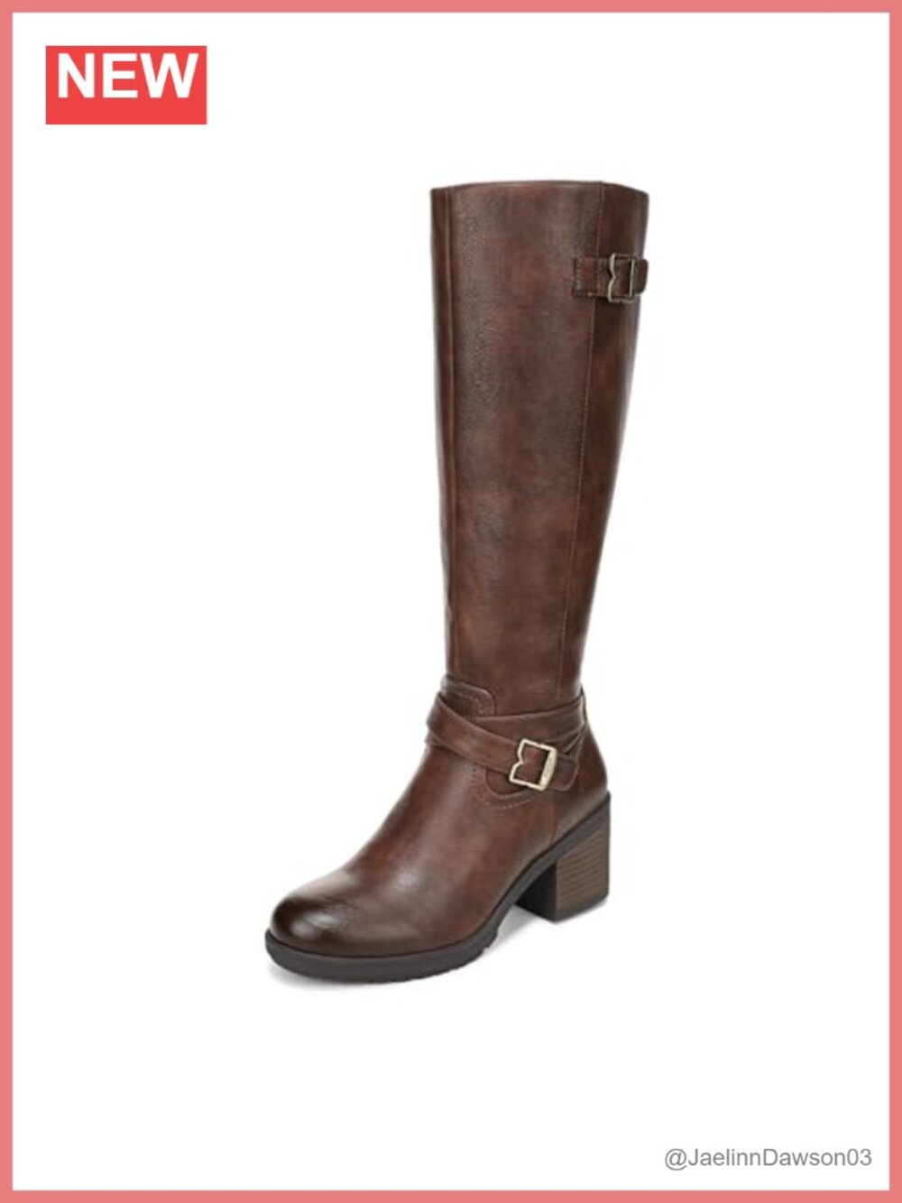 Faux Leather Knee High Boots with Block Heel Zip Closure Round Toe